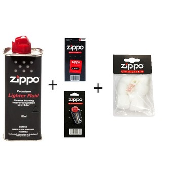 Set Benzina Zippo 125 ml, fitil zippo, piatra zippo, rezerva bumbac bricheta zippo Set Benzina Zippo 125 ml, fitil zippo, piatra zippo, rezerva bumbac bricheta zippo