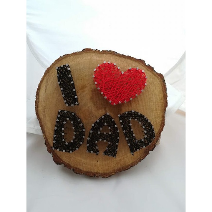 Дървена картина Jeni ART с надпис I love dad, Кръгла, 20см.