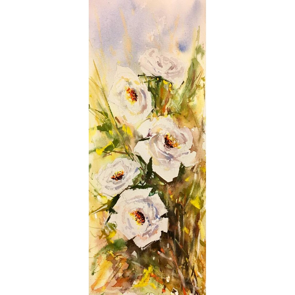 Tablou acuarela Trandafiri - tablou pictat manual Oana Pinzariu, dimensiune 14 * 28 cm