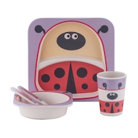 set de masa si tacamuri pentru copii din fibra de bambus fiziotab kids - farfurie 2 compartimente cana bol furculita si lingurita serviciu de masa bebe set hranire 5 piese vesela mic dejun pranz cina buburuza imagen 21_0_
0