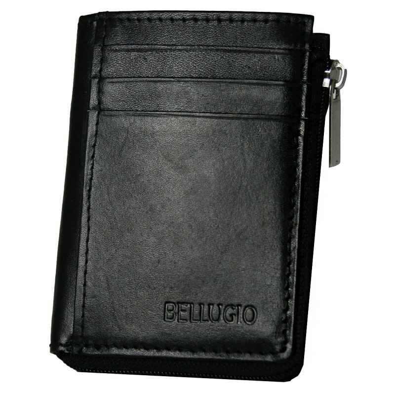 Portcard piele naturala Bellugio PCA27 Negru cu fermoar (miniportofel) - BeSpecial 10814, Negru, 10 x 8 x 1,5 cm