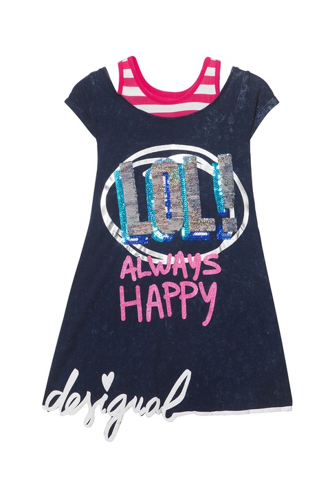 DESIGUAL, 2in1 hatású ruha kétoldalú flitterekkel, Tengerészkék