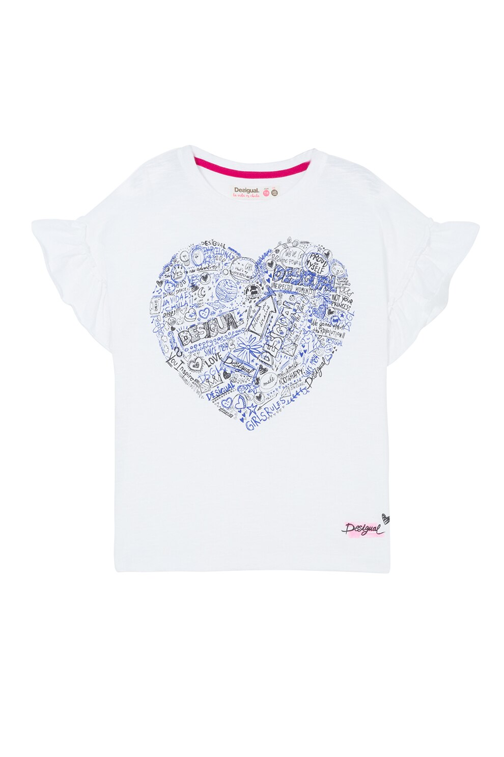 DESIGUAL, Tricou cu imprimeu text, Alb, 128 CM