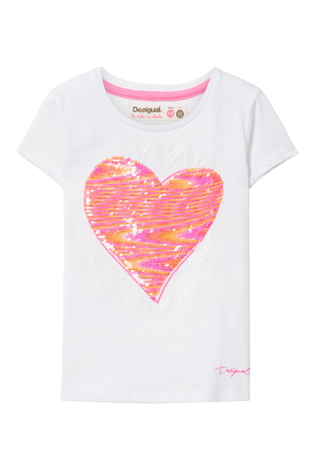 DESIGUAL, Tricou cu imprimeu grafic, Alb/Roz, 140 CM
