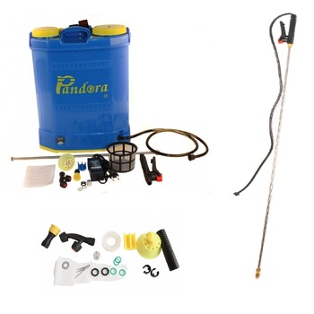 Set - Pompa stropit electrica Pandora 20 Litri, 5 Bar + regulator presiune, vermorel cu baterie acumulator + lance 2.7m si set de duze Set - Pompa stropit electrica Pandora 20 Litri, 5 Bar + regulator presiune, vermorel cu baterie acumulator + lance 2.7m si set de duze