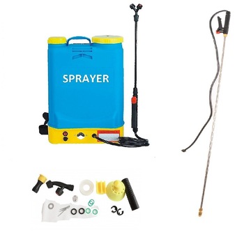 Set Pompa stropit electrica Gospodarul Profesionist 16 Litri, 4 Bar + regulator presiune, vermorel cu baterie acumulator 8AH + lance 3m din aluminiu si set de duze Set Pompa stropit electrica Gospodarul Profesionist 16 Litri, 4 Bar + regulator presiune, vermorel cu baterie acumulator 8AH + lance 3m din aluminiu si set de duze