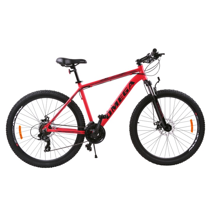 Bicicleta MTB 27.5" Omega Gerry, cadru aluminiu, frane pe disc mecanice, rosu/negru