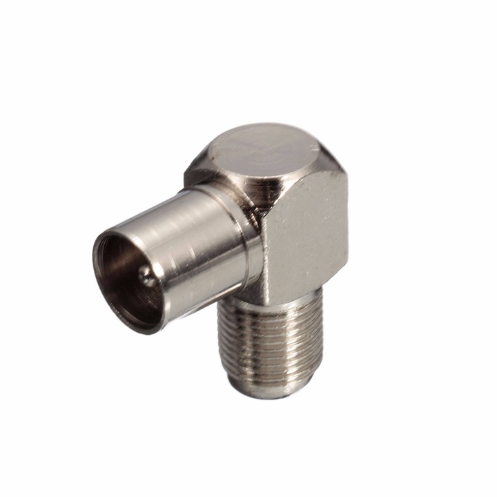 Conector Antena TV Unghi 90 Grade , Tip F , Metalic