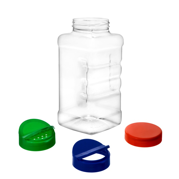 Borcan plastic cu capac 1L patrat - diametru 63 mm