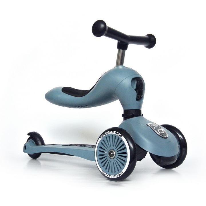 Детска тротинетка Scoot & Ride Highwaykick 1, 2 в 1: скутер и колело за баланс, стоманено синя