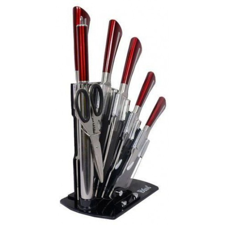 Set 6 cutite si suport acrilic Bass , insta , rosu