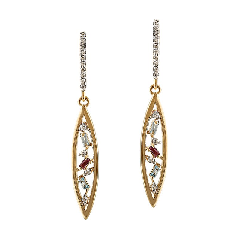 Cercei Deruvo Aur 18k Diamante, Rodolite, Topaz Albastru ESAE02432-RHLBTDY