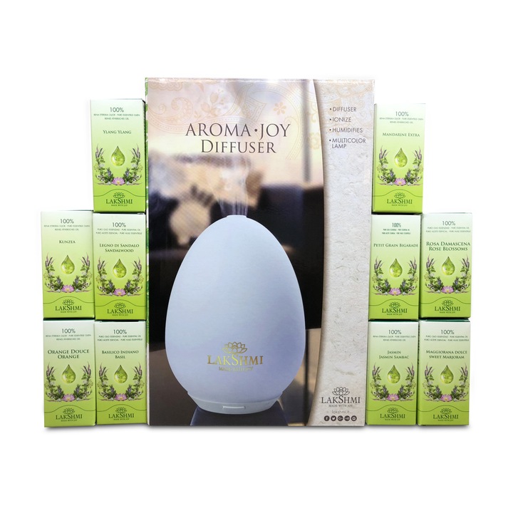 Pachet 10 uleiuri esentiale "Tristete", Lakshmi, cadou difuzor de aroma