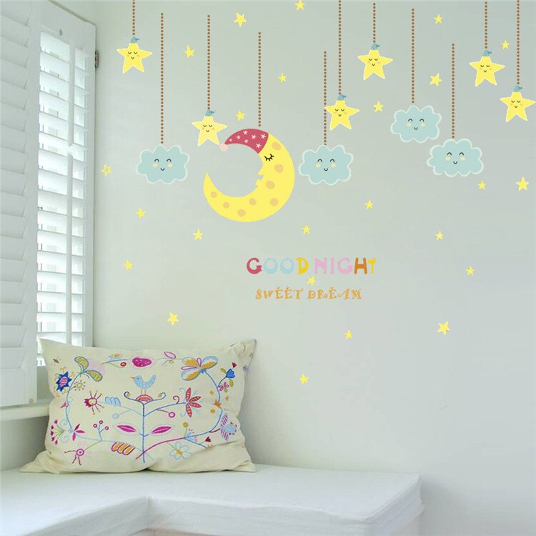 Sticker camera bebe - Luna, stele si nori - 116x80 cm