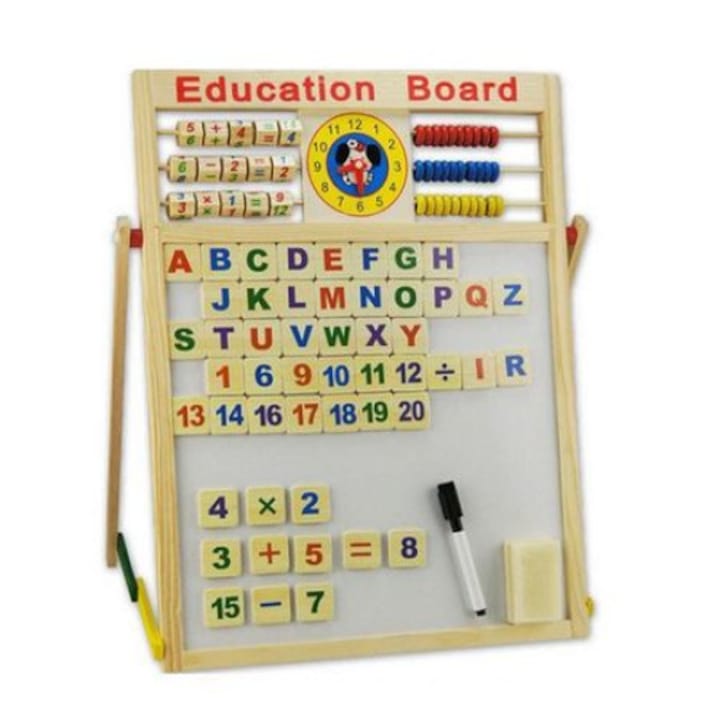 Tabla Multifunctionala Pentru Copii Zenuk - Magnetica, 2 Fete, Accesorii, Creta, Burete, Cifre si Litere, Aso01, Multicolor