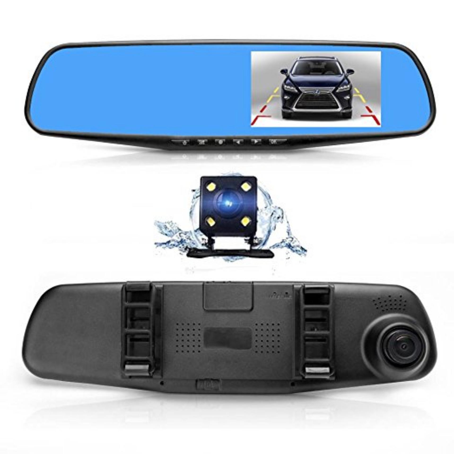 Oglinda Video auto dubla tip Oglinda Blackbox™, HD 1080p, Display 4,3", Mod Parcare, G Senzor, Detectie Miscare, Unghi larg filmare, AV, cadou personalizat by Urban Trends ® eMAG.ro