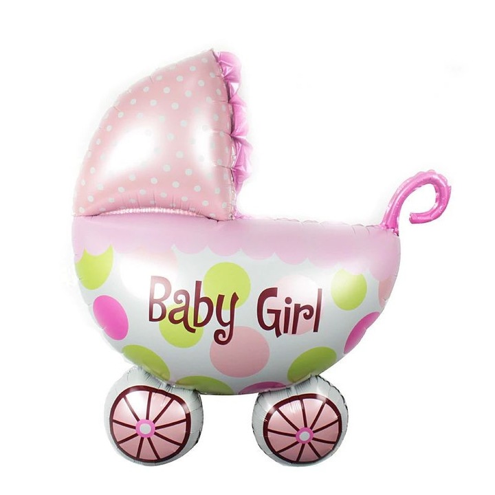 ProCart® Baby Girl babakocsi léggömb, rózsaszín, 107x76 cm, lányoknak, levegő vagy hélium