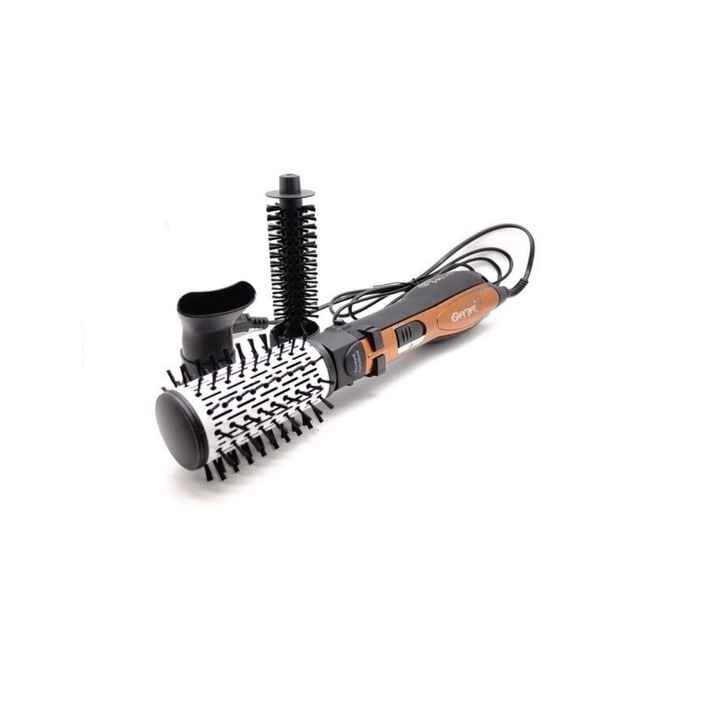 Професионална маша за коса Gemei 3в1, 1000 W мощност, 4 температурни нива, 3 скорости, четка с въртене на 360 °C, оранжева