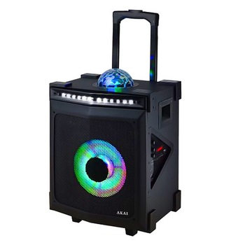 Boxa portabila AKAI , Discoball RGB , Radio FM , Conectivitate Bluettoth / USB / AUX ,20 Hz - 20 kHz , PMPO 4000W, Karaoke, Negru Boxa portabila AKAI , Discoball RGB , Radio FM , Conectivitate Bluettoth / USB / AUX ,20 Hz - 20 kHz , PMPO 4000W, Karaoke, Negru