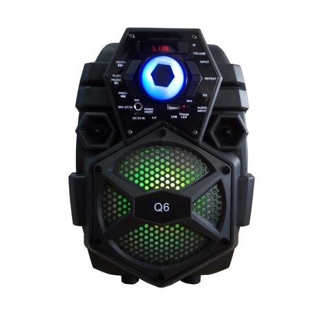 Boxa portabila cu Functia Bluetooth , Port USB ,TF Card , AUX IN , Curea de umar , Lumini pe woofer , Frecvtenta 90HZ-20KHZ , 60 dB , Negru