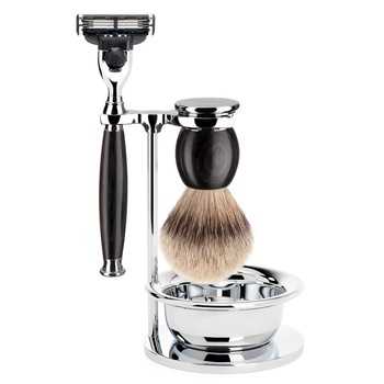 Set de barbierit cu aparat de ras compatibil Mach 3 si pamatuf Silvertip Badger cu par de bursuc si maner din lemn african blackwood S 93 H 85 S Set de barbierit cu aparat de ras compatibil Mach 3 si pamatuf Silvertip Badger cu par de bursuc si maner din lemn african blackwood S 93 H 85 S