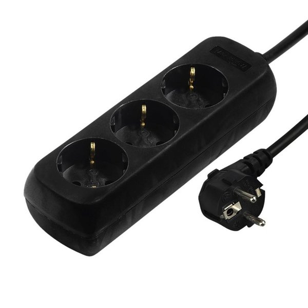 Prelungitoare HAMA 108841, 3 prize, 3,0m, protectie pentru copii, negru, HAMA-108841