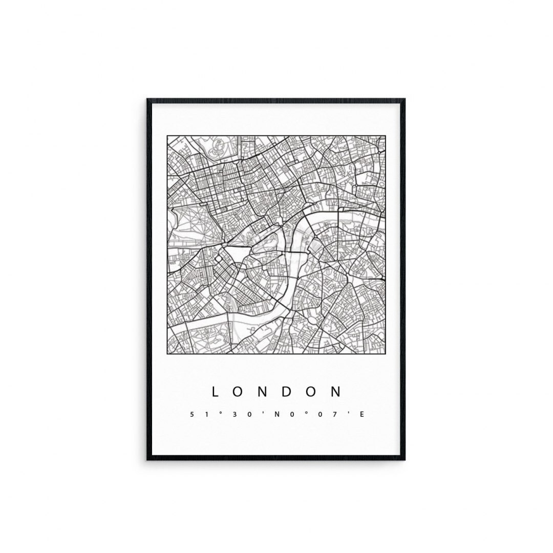 Tablou London's map inny, 70x50, Lemn, Alb/Negru
