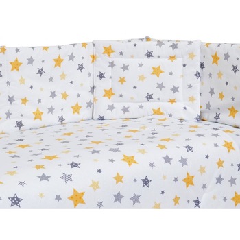 Set lenjerie patut cu 5 piese Yellow and Grey Stars White Set lenjerie patut cu 5 piese Yellow and Grey Stars White
