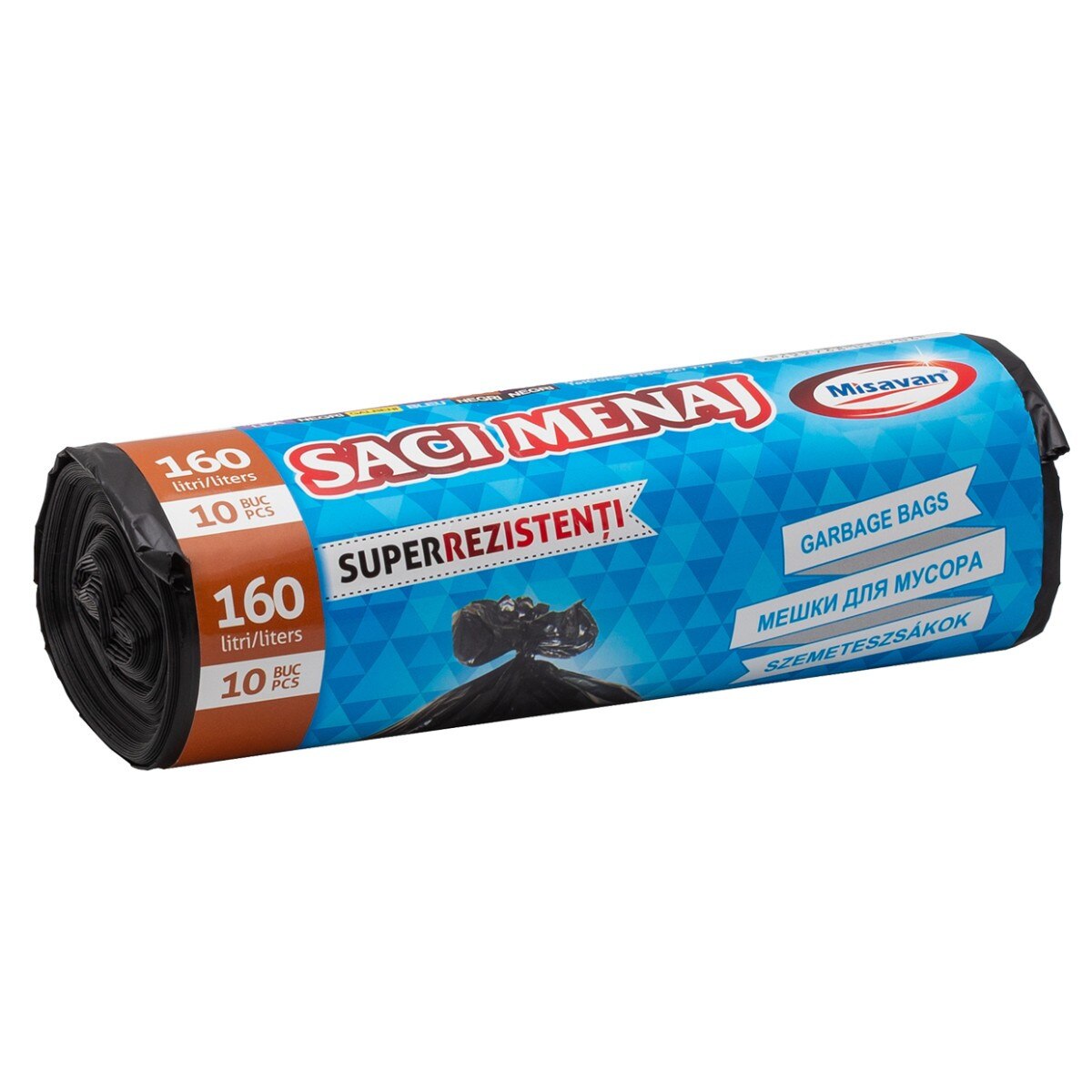 Saci menajeri Misavan, 10 buc super rezistenti negri, 160L, din LDPE