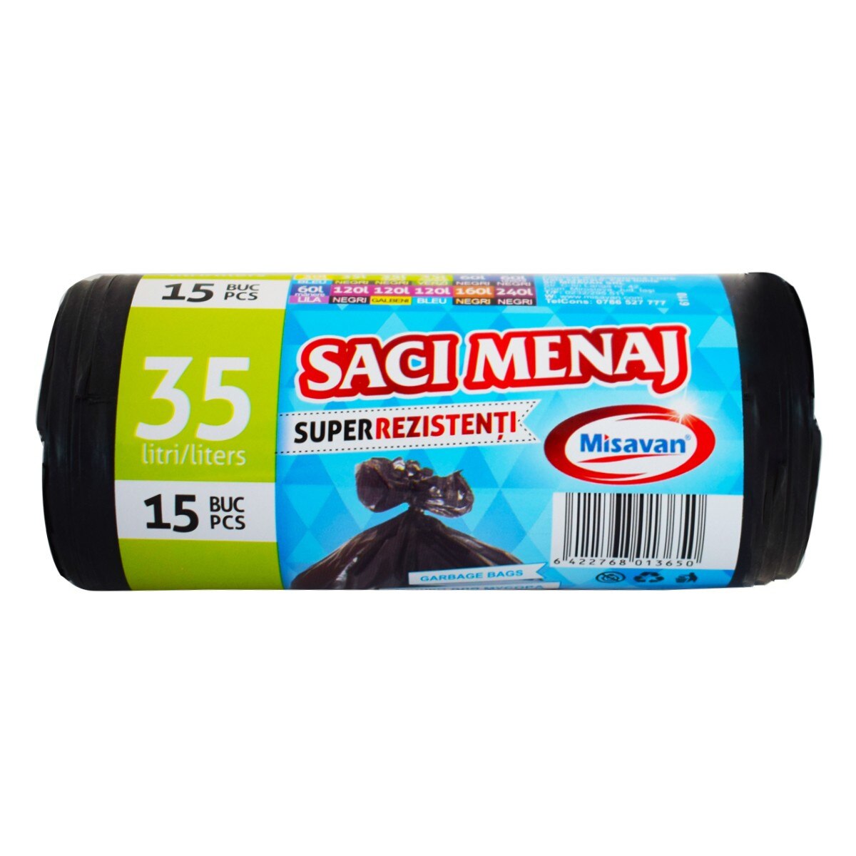 Saci menajeri super rezistenti negri, 35L, 15 bucati, AN