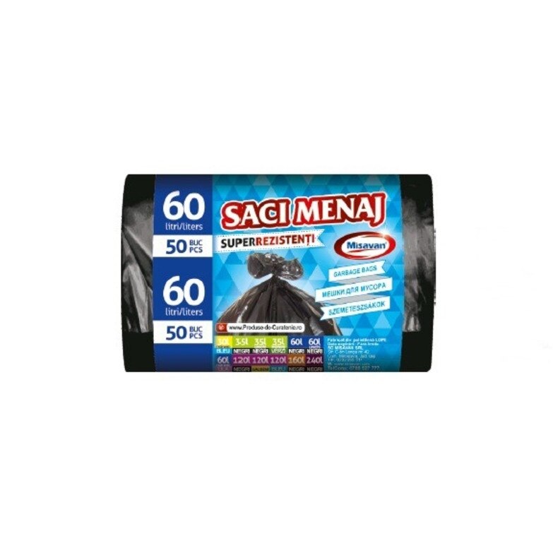 Saci menajeri super rezistenti, 60L, 50 bucati, AN