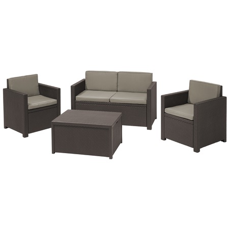 Set mobilier gradina/terasa Allibert Monaco, masa, canapea, 2 fotolii, maro
