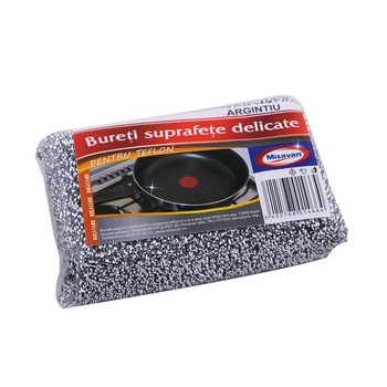 Burete de bucatarie, Misavan, pentru suprafete delicate, argintiu, 10 x 6,5 cm Burete de bucatarie, Misavan, pentru suprafete delicate, argintiu, 10 x 6,5 cm