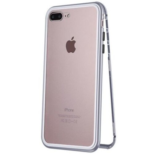 Husa Apple iPhone 8 Plus Magnetica 360 grade Silver, Elegance Luxury cu spate de sticla securizata premium + folie de sticla gratis