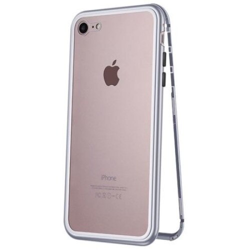 Husa Apple iPhone 8 Magnetica 360 grade Silver, MyStyle Perfect Fit cu spate de sticla securizata premium + folie de sticla gratis