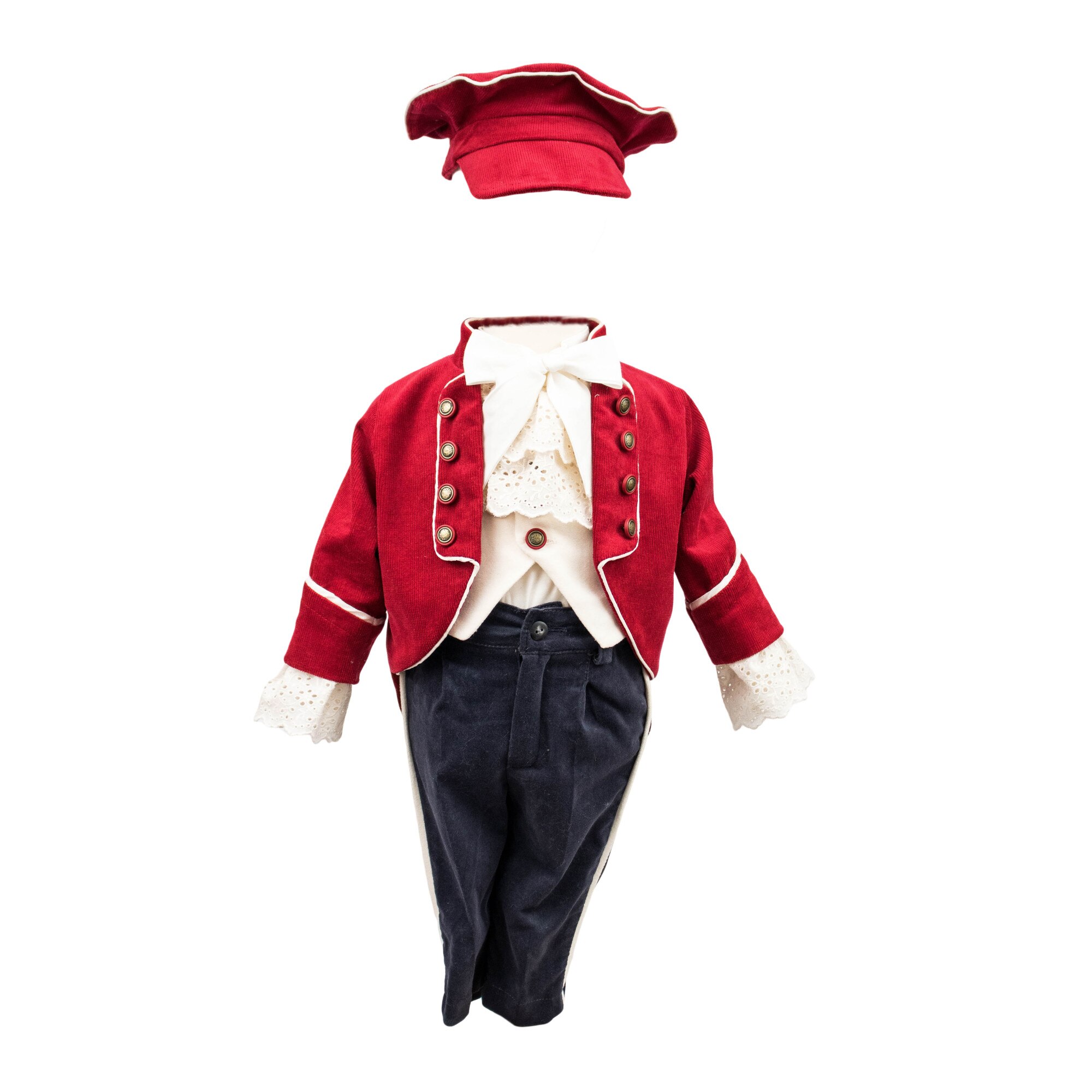 Costum botez model Prince, culoare rosu-bleumarin, varsta 3 luni