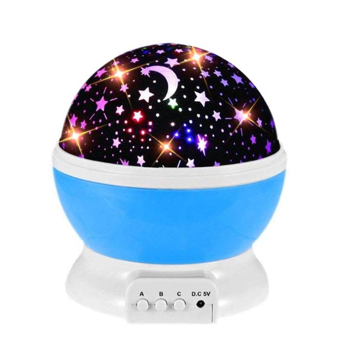 Proiector Star Master, 4 x LED, USB, functie rotatie, Alb-Albastru