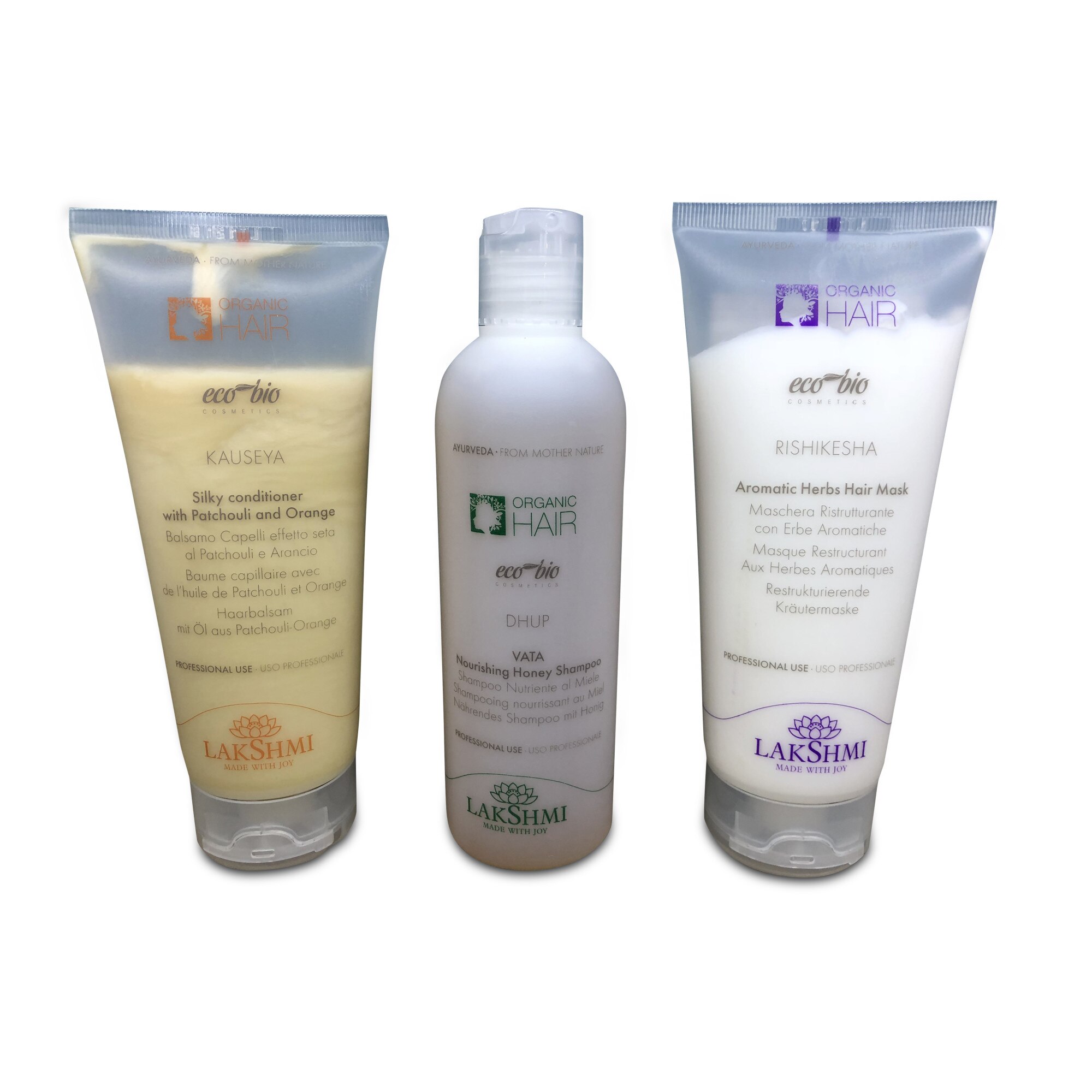 Pachet 3 produse pentru ingrijirea parului uscat, Lakshmi, sampon 250 ml, balsam 200 ml, masca par 200 ml