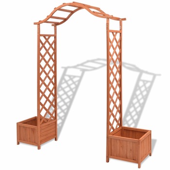 Pergola tip arcada pentru trandafiri cu 2 ghivece, vidaXL, Lemn, Maro, 180 x 40 x 205 cm Pergola tip arcada pentru trandafiri cu 2 ghivece, vidaXL, Lemn, Maro, 180 x 40 x 205 cm