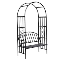 Pergola de trandafiri, cu bancheta, vidaXL, Metal, Negru, 114 x 57 x 210 cm