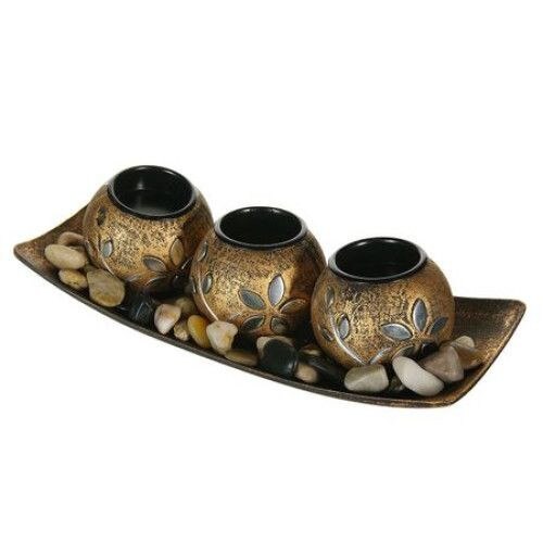 Set 3 lumanari decorative, sticla si pietre decorative