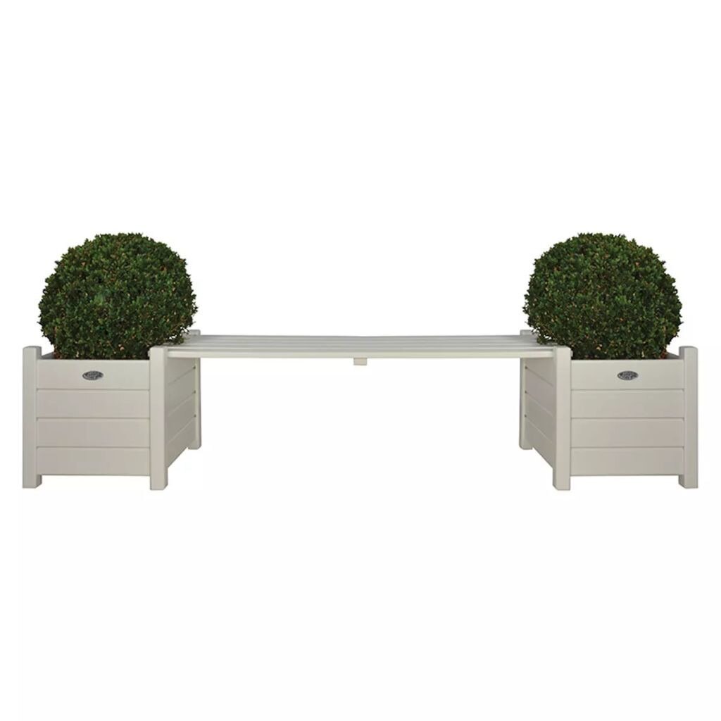 Set de 2 jardiniere cu banca tip pod, Esschert Design, Molid, Alb, 188 x 40 x 40.2 cm