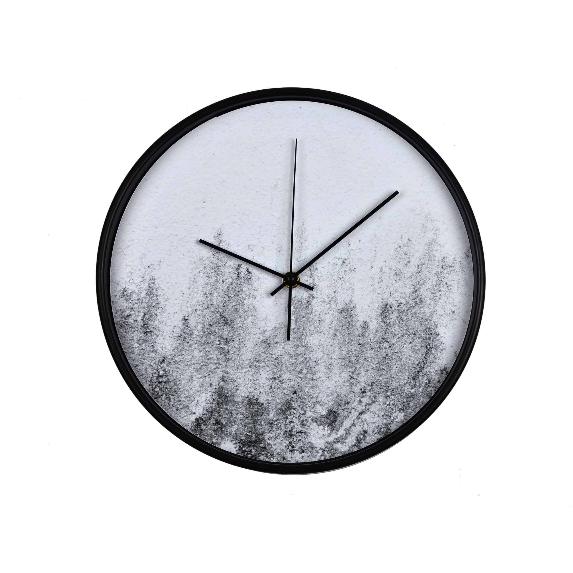 Ceas perete, produs DekoStore, pentru birou, living sau showroom, cu mecanism silentios, Mucegai pe perete, diametru 30 cm, rama neagra din plastic