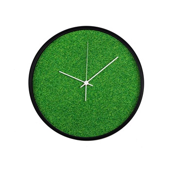 Ceas perete, produs DekoStore, pentru birou, living sau showroom, cu mecanism silentios, Fundal iarba/gazon verde, diametru 30 cm, rama neagra din plastic Ceas perete, produs DekoStore, pentru birou, living sau showroom, cu mecanism silentios, Fundal iarba/gazon verde, diametru 30 cm, rama neagra din plastic