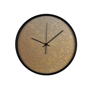 Ceas perete, produs DekoStore, pentru birou, living sau showroom, cu mecanism silentios, Model picaturi in placa de bronz, diametru 30 cm, rama neagra din plastic Ceas perete, produs DekoStore, pentru birou, living sau showroom, cu mecanism silentios, Model picaturi in placa de bronz, diametru 30 cm, rama neagra din plastic