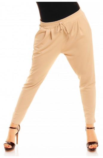 Pantaloni dama cu buzunare si snur, Bej