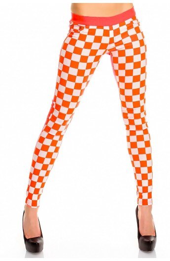 Pantaloni de dama in carouri alb-rosu
