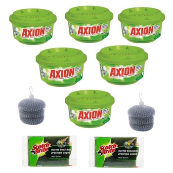 Pachet 6 bucati Detergent Pasta Axion, 400ml, Mar Verde + 2 bucati burete bucatarie protectie unghii + 2 bucati Burete Inox 3bucati/set Pachet 6 bucati Detergent Pasta Axion, 400ml, Mar Verde + 2 bucati burete bucatarie protectie unghii + 2 bucati Burete Inox 3bucati/set