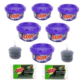 Pachet 6 bucati Detergent Pasta Axion, 400ml Ultra Prospetime + 2 bucati Burete bucatarie protectie unghii + 2 bucati Burete Inox 3bucati/set Pachet 6 bucati Detergent Pasta Axion, 400ml Ultra Prospetime + 2 bucati Burete bucatarie protectie unghii + 2 bucati Burete Inox 3bucati/set
