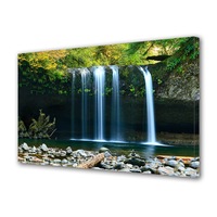 Tablou Canvas Fosforescent, Luminos in Intuneric Premium Art Factory TrueColor Peisaj Multicolor Peisaj cascada in padure langa pietre, Panza pe cadru de lemn, Decoratiuni Moderne pentru Casa, 20 x 30 cm